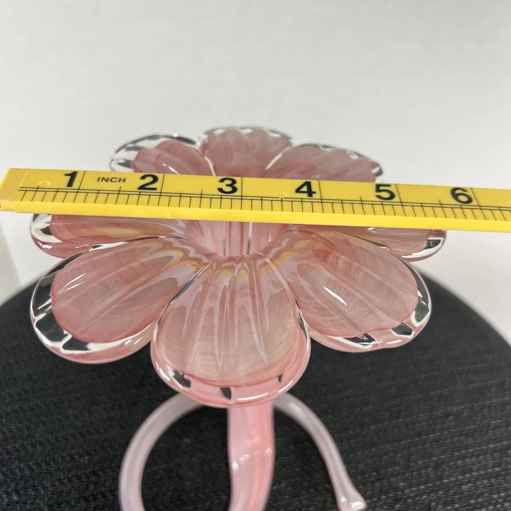 90s Pastel Pink Swirl Floral Art Glass Bud Vase Hand Blown Ruffled Flower Petals